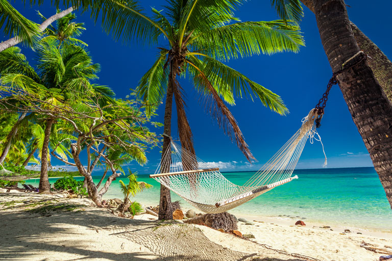 hamac intre palmieri pe o plaja exotica
