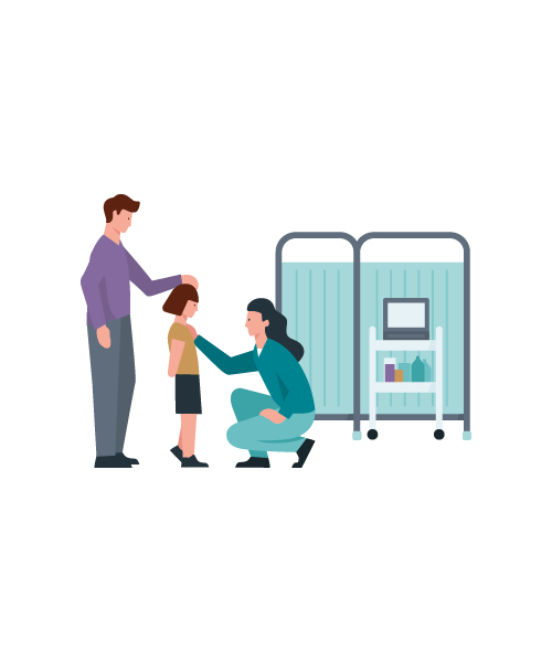 Ilustratie familie cu copii la spital